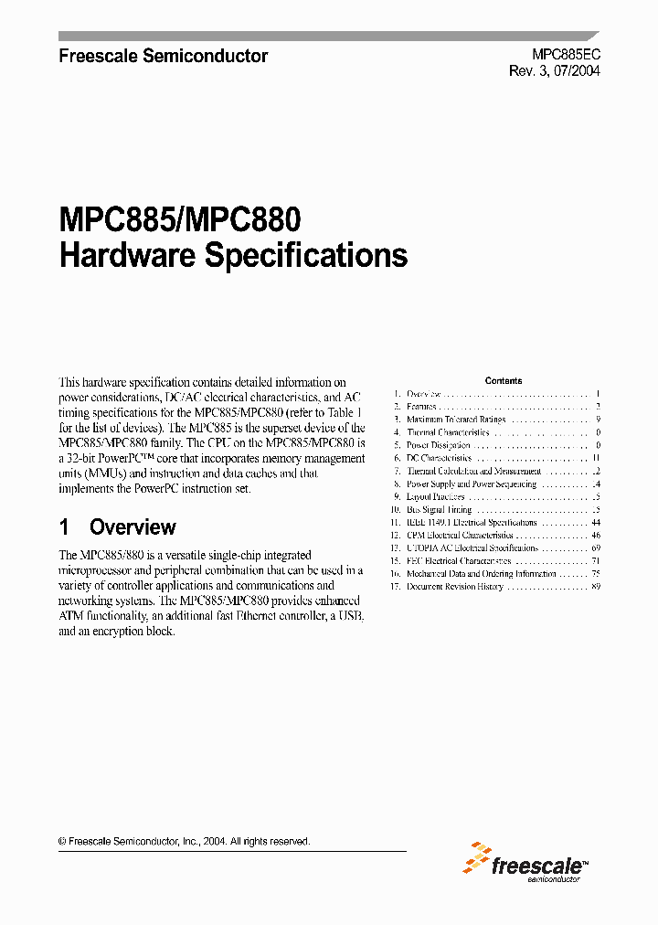 MPC885_308541.PDF Datasheet