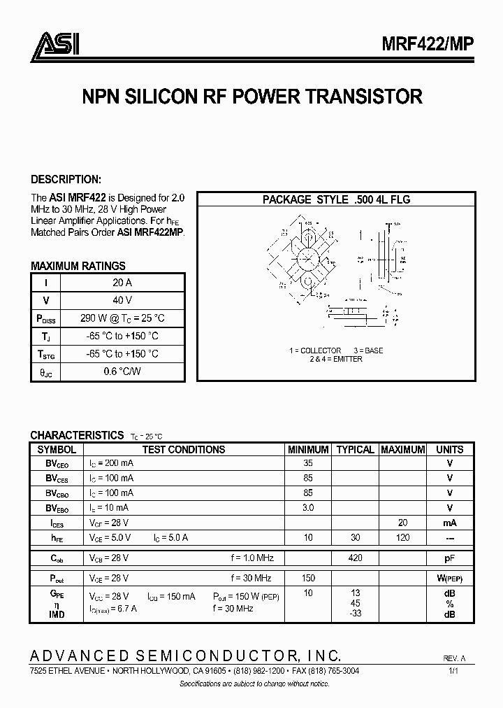 MRF422MP_310112.PDF Datasheet