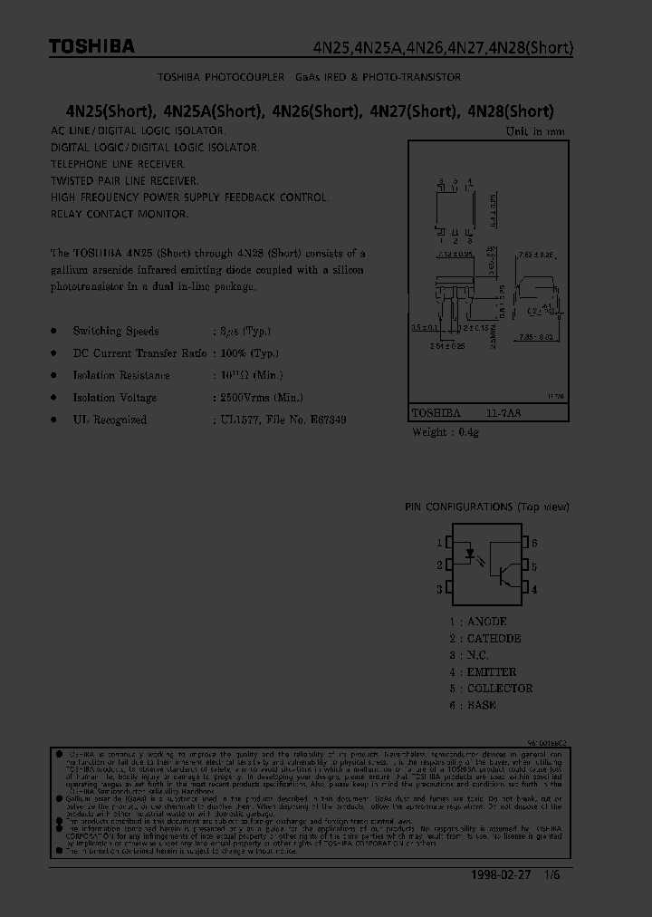 4N25ASHORT_388699.PDF Datasheet