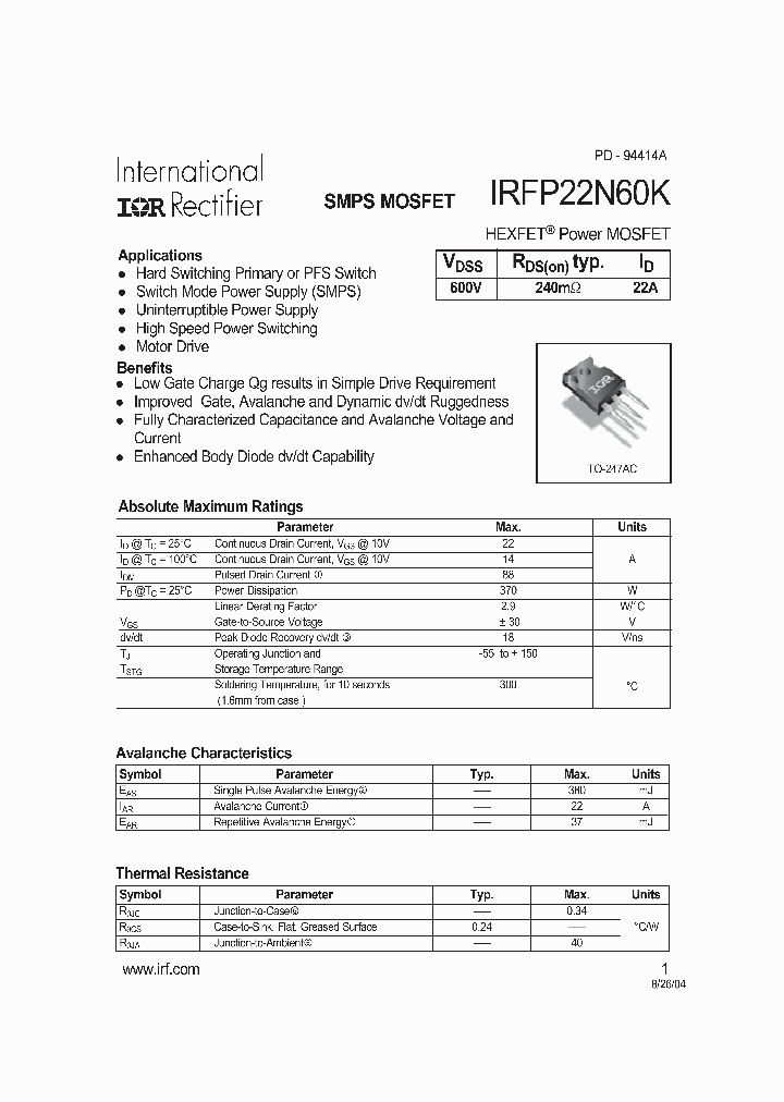 IRFP22N60K_176520.PDF Datasheet