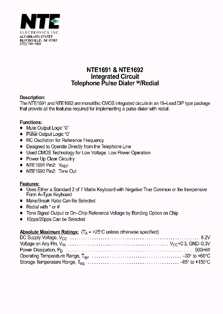 NTE1691_447584.PDF Datasheet