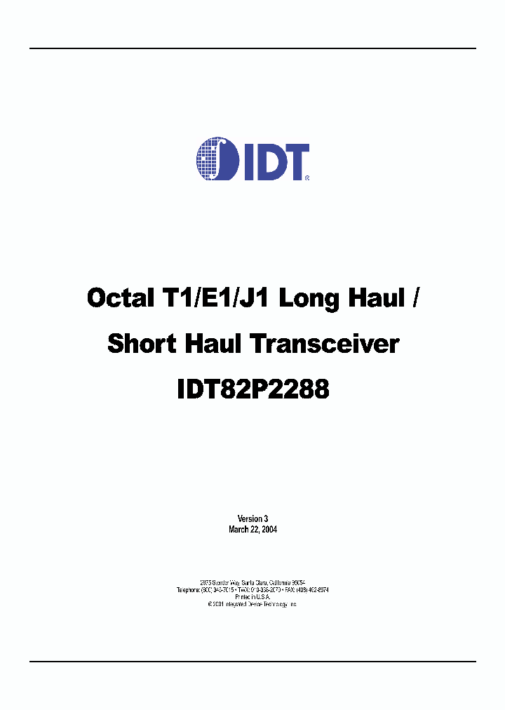 IDT82P2288BB_537109.PDF Datasheet