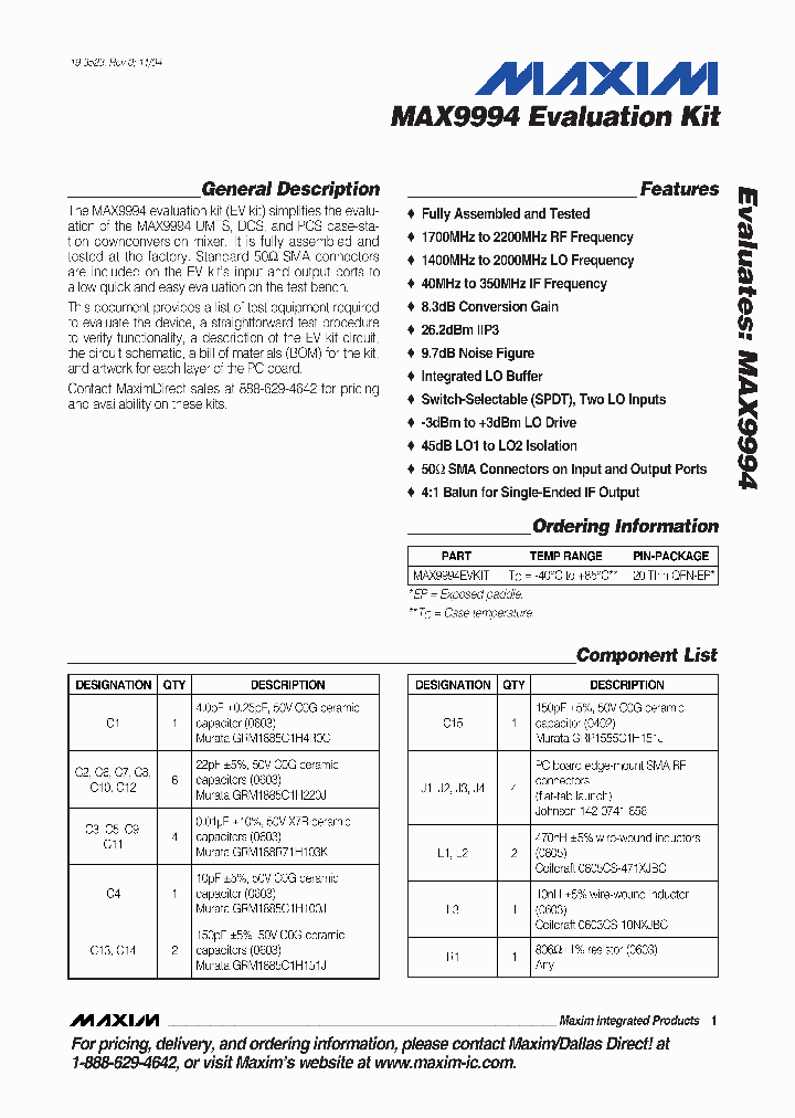 MAX9994EVKIT_498914.PDF Datasheet