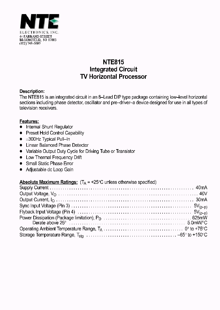 NTE815_488334.PDF Datasheet