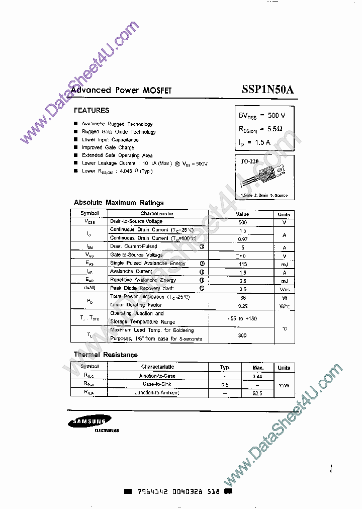 SSP1N50A_546184.PDF Datasheet