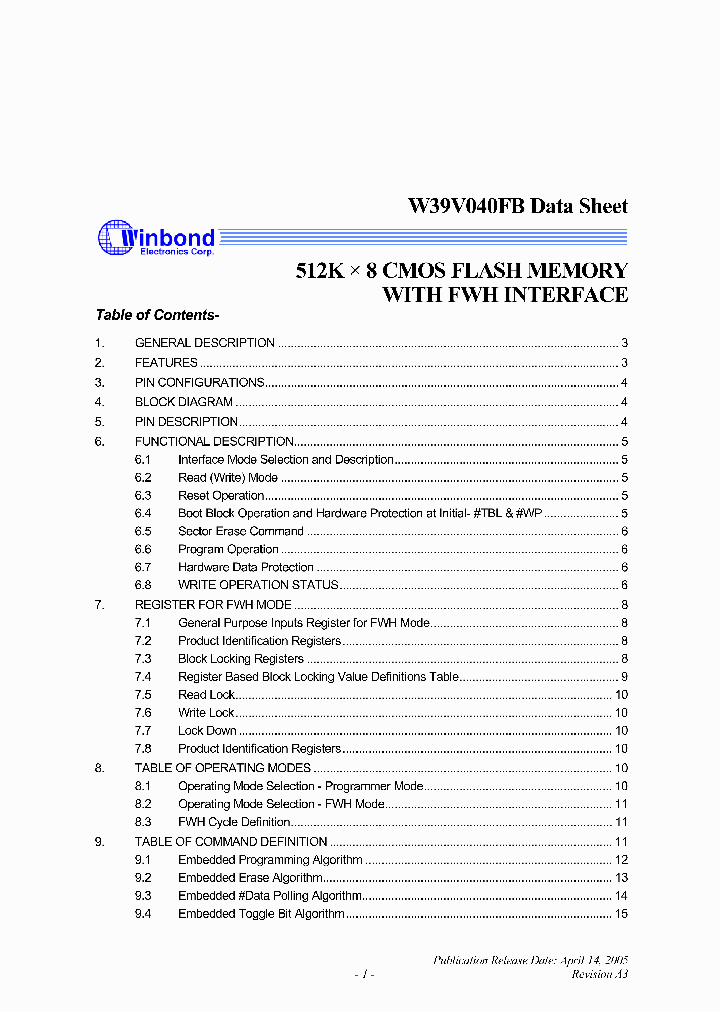 W39V040FBP_509216.PDF Datasheet