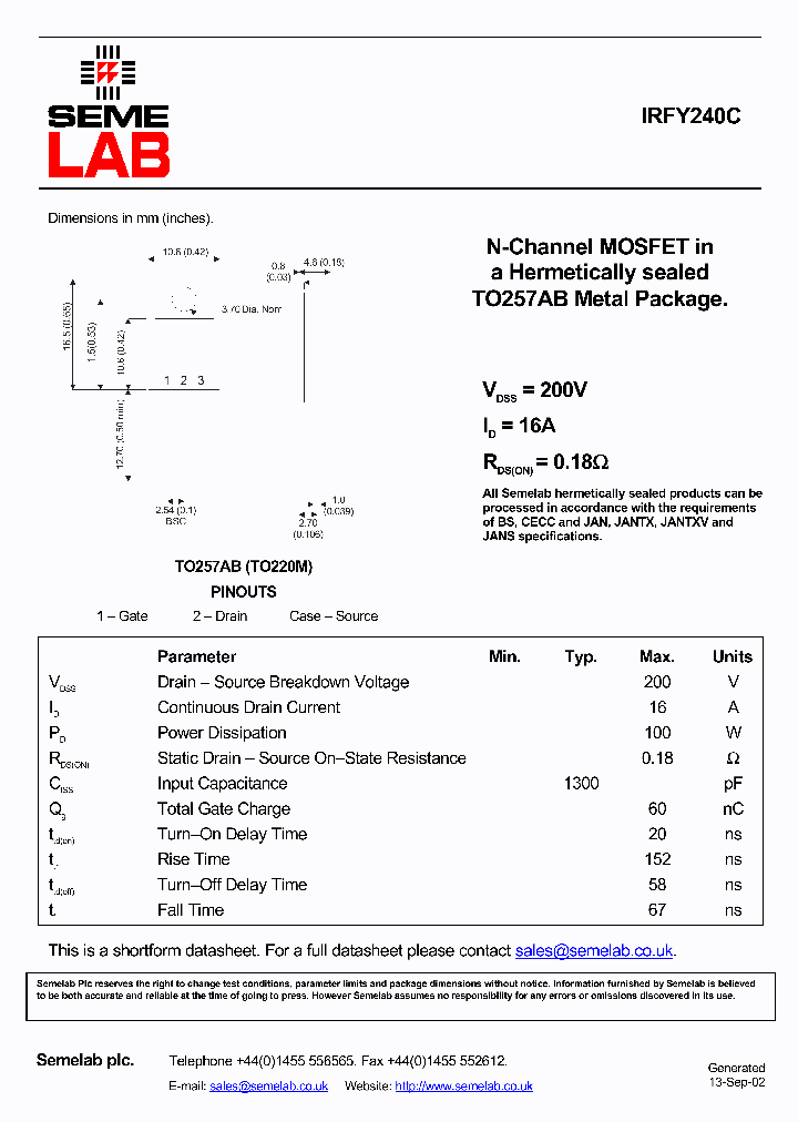 IRFY240C_588245.PDF Datasheet