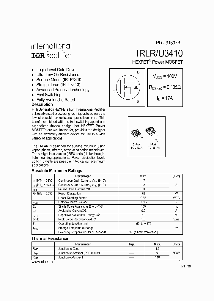 IRLR3410TRR_646200.PDF Datasheet