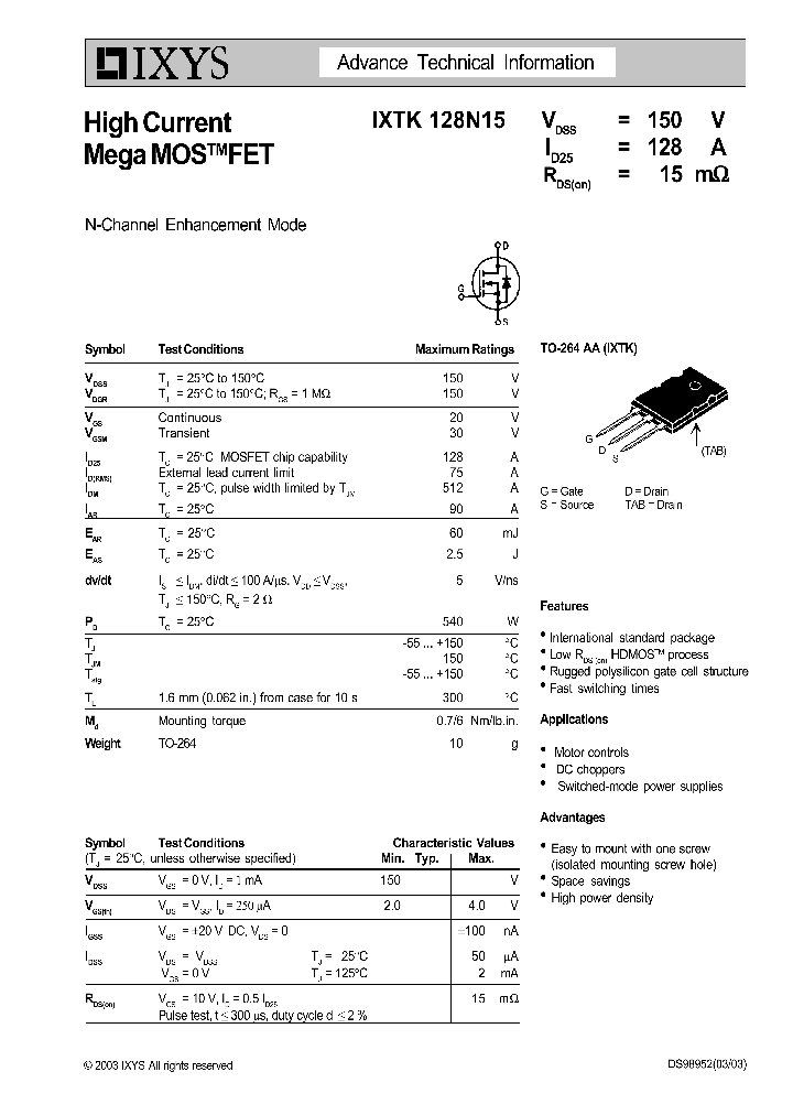 IXTK128N15_622365.PDF Datasheet