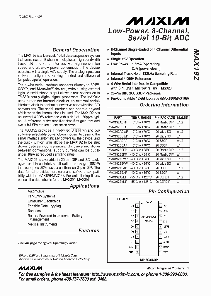 MAX192BCPP_196693.PDF Datasheet