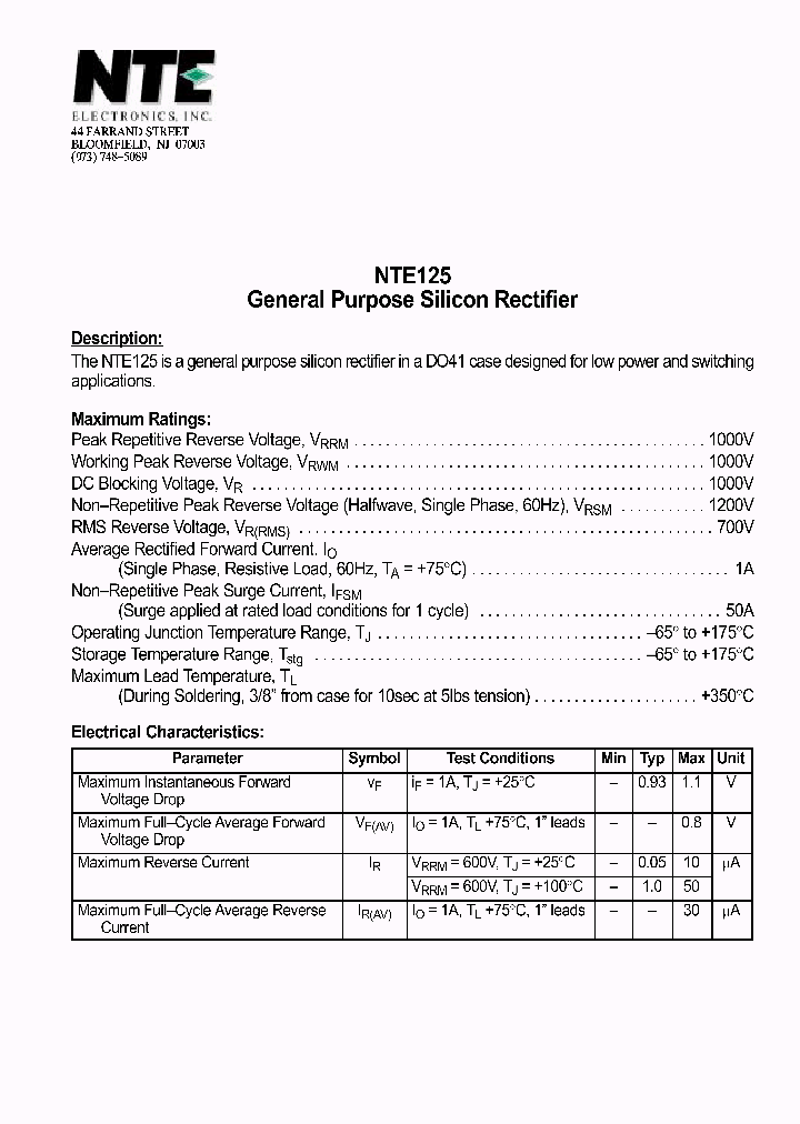 NTE125_617290.PDF Datasheet