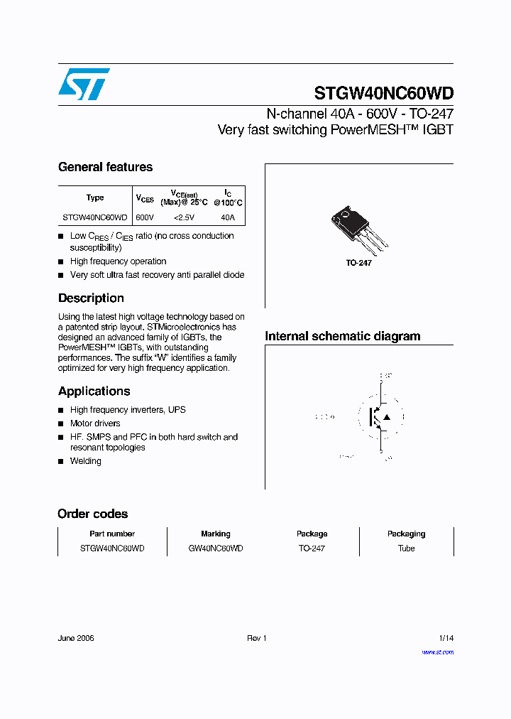 STGW40NC6_336467.PDF Datasheet