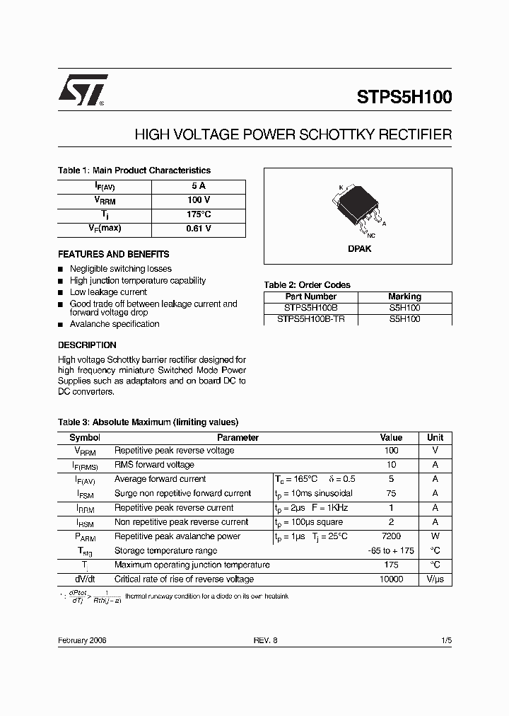 STPS5H100B_610828.PDF Datasheet