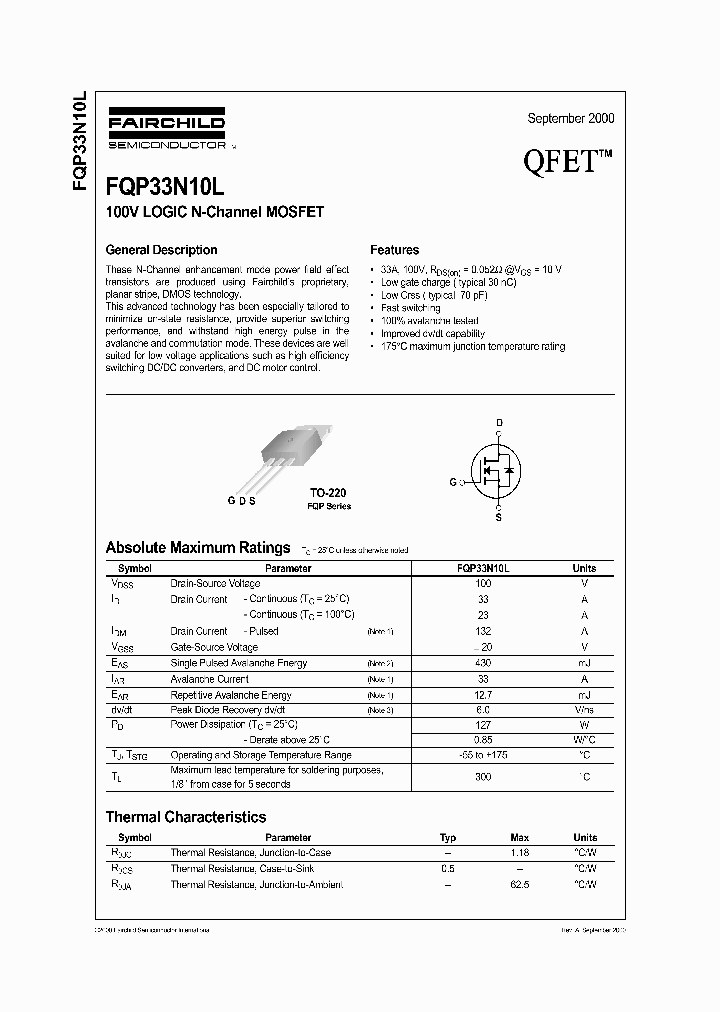 FQP33N10L_938100.PDF Datasheet