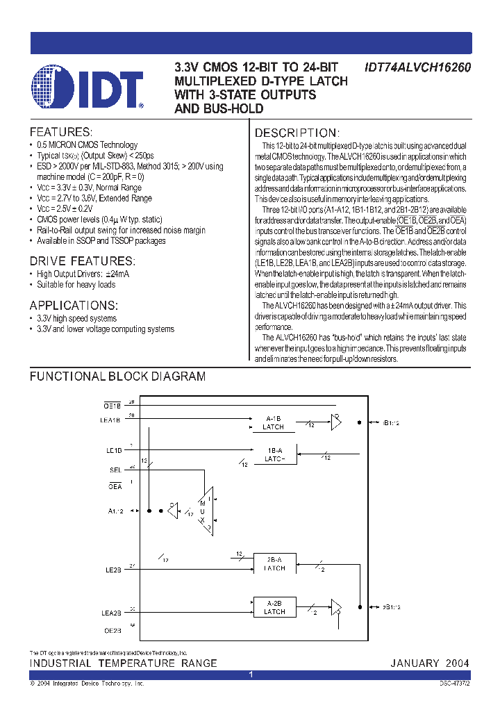 IDT74ALVCH16260_812757.PDF Datasheet