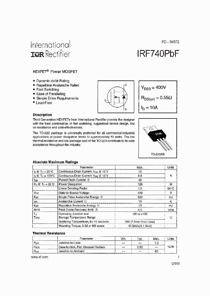 IRF740PBF_935391.PDF Datasheet