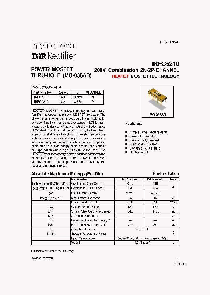 IRFG5210_714397.PDF Datasheet