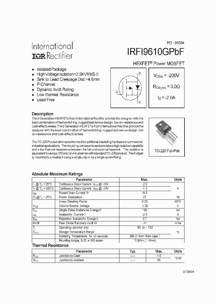 IRFI9610GPBF_1016157.PDF Datasheet