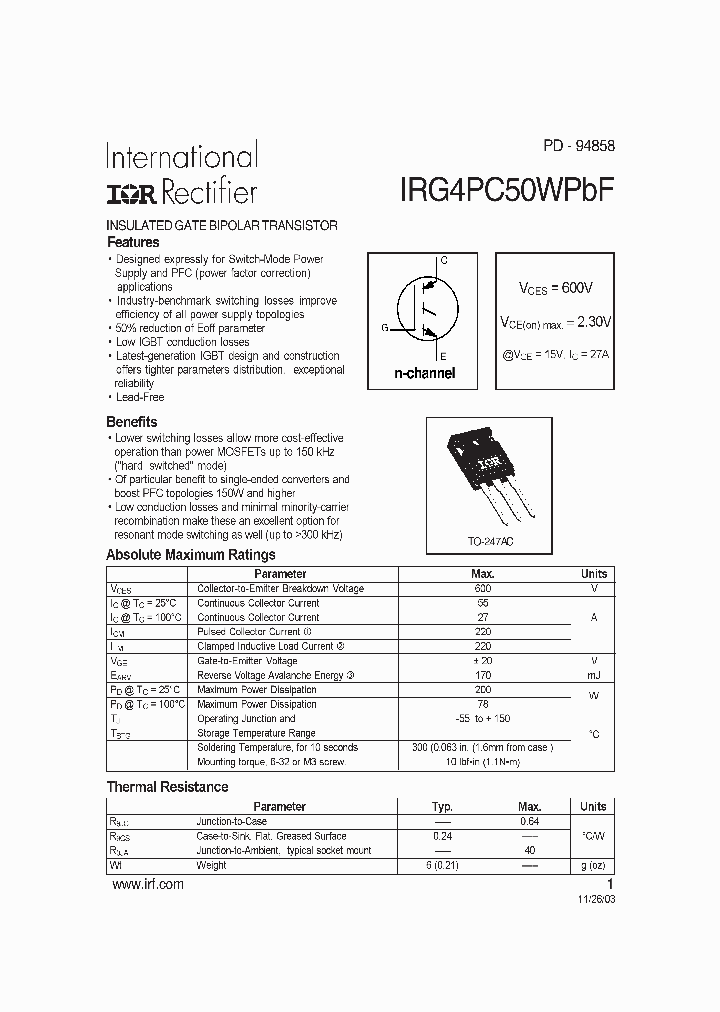 IRG4PC50WPBF_709380.PDF Datasheet