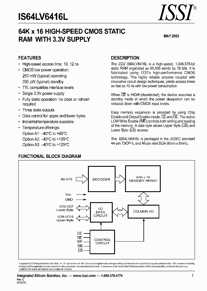 IS64LV6416L-12BA2_660325.PDF Datasheet