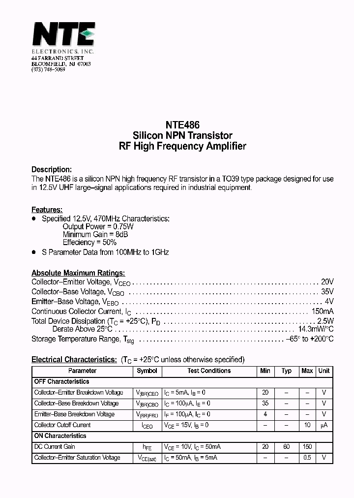 NTE486_943752.PDF Datasheet