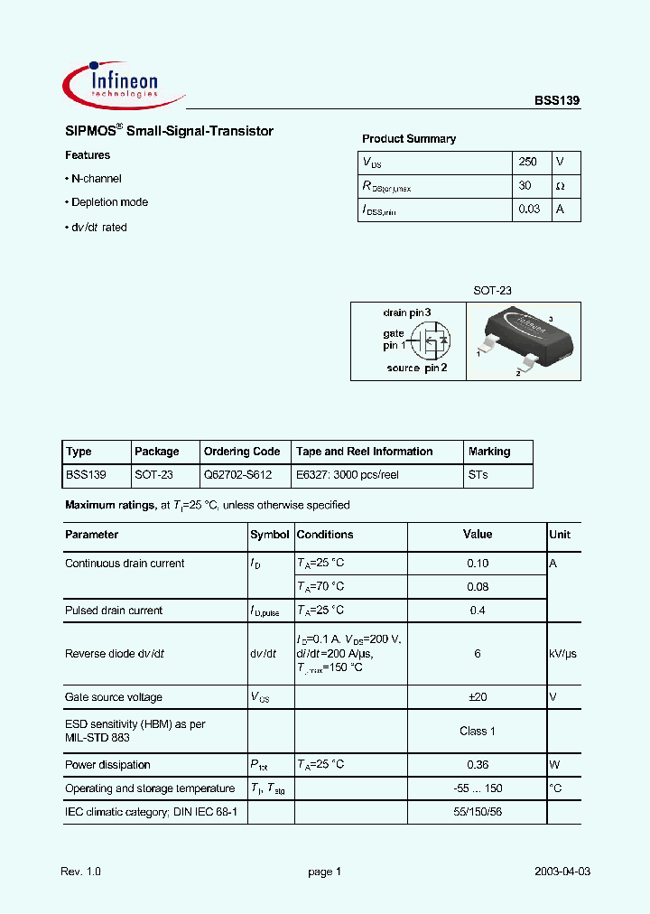 BSS139_1220818.PDF Datasheet