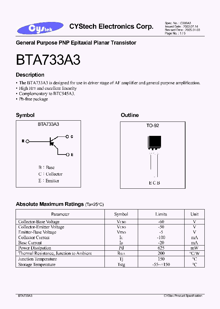 BTA733A3_1221136.PDF Datasheet