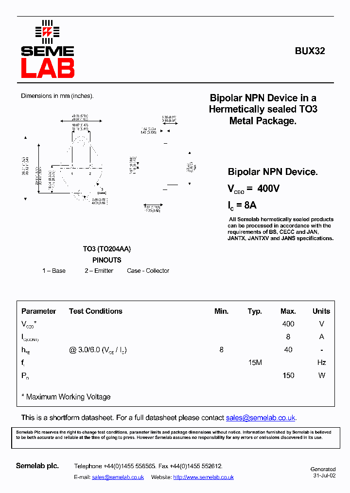 BUX32_1067688.PDF Datasheet