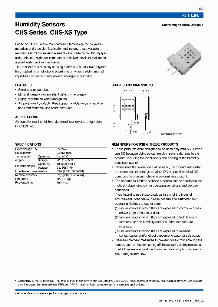 CHS-XS_1226200.PDF Datasheet