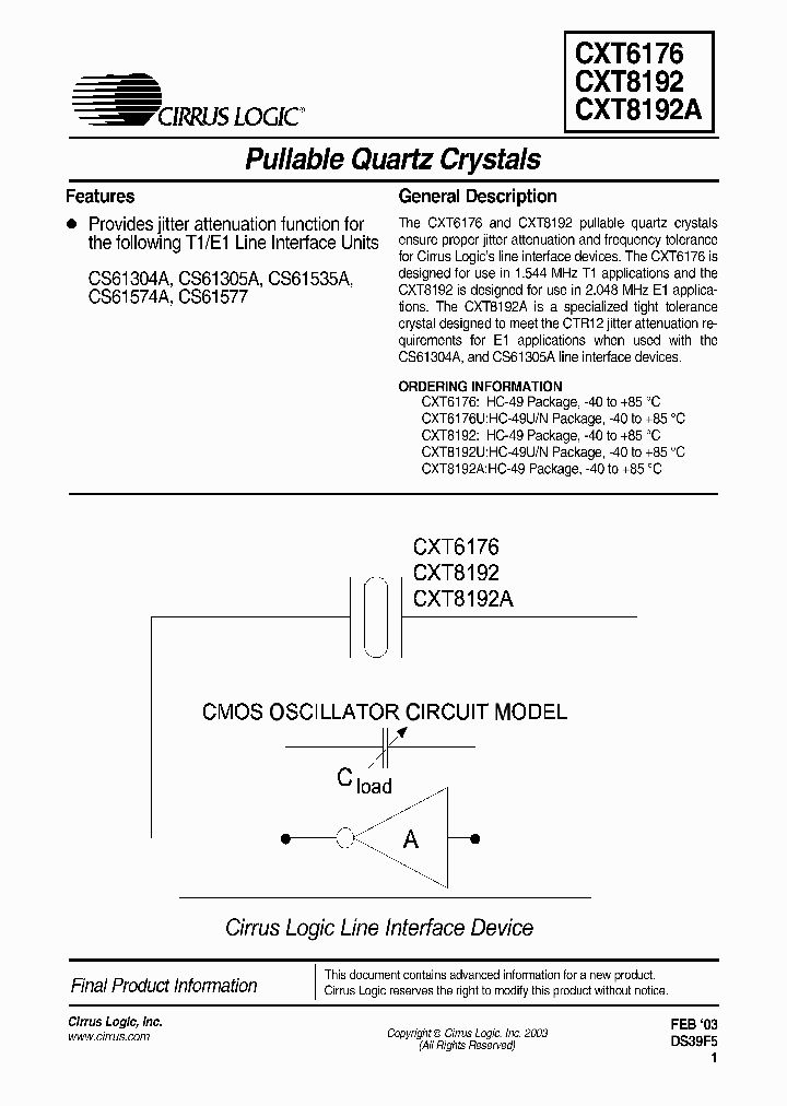 CXT8192U_1230208.PDF Datasheet