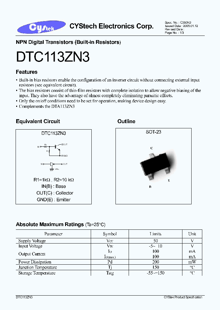 DTC113ZN3_1235080.PDF Datasheet
