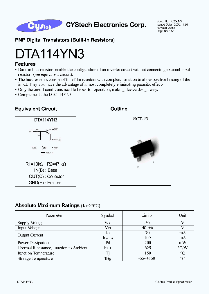 DTC114YN3_1235107.PDF Datasheet