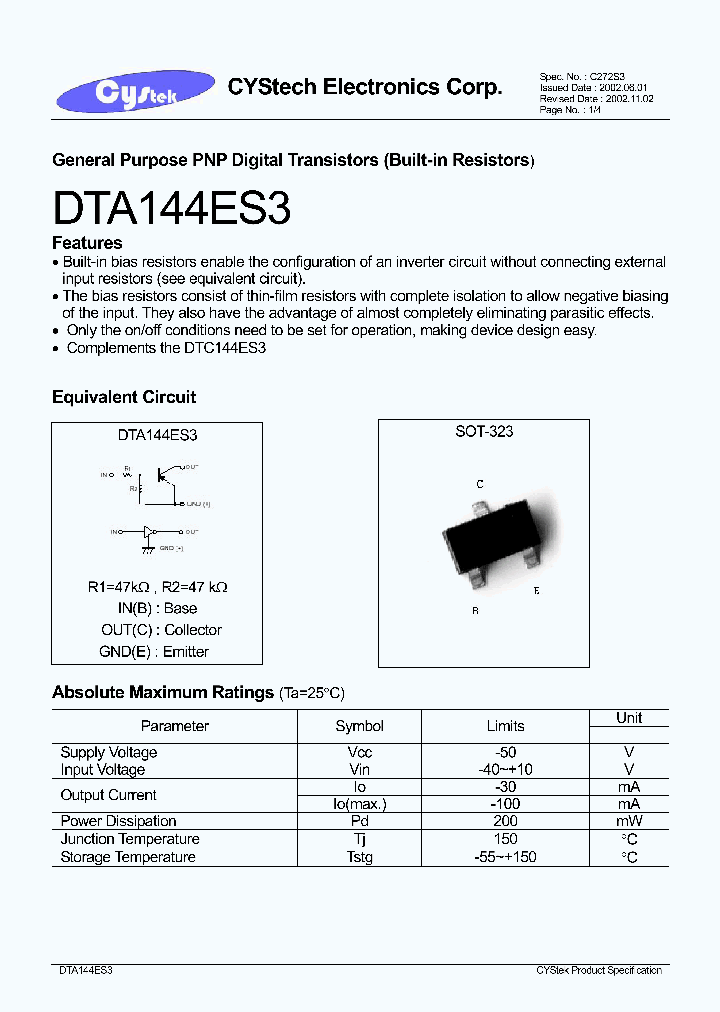 DTC144ES3_1235176.PDF Datasheet