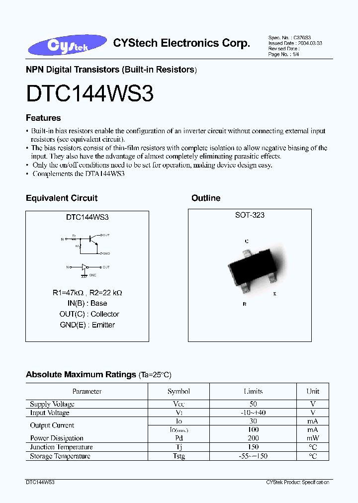 DTC144WS3_1235193.PDF Datasheet