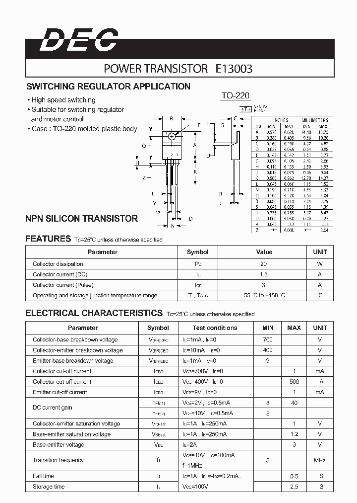 E13003TO-220_1235413.PDF Datasheet