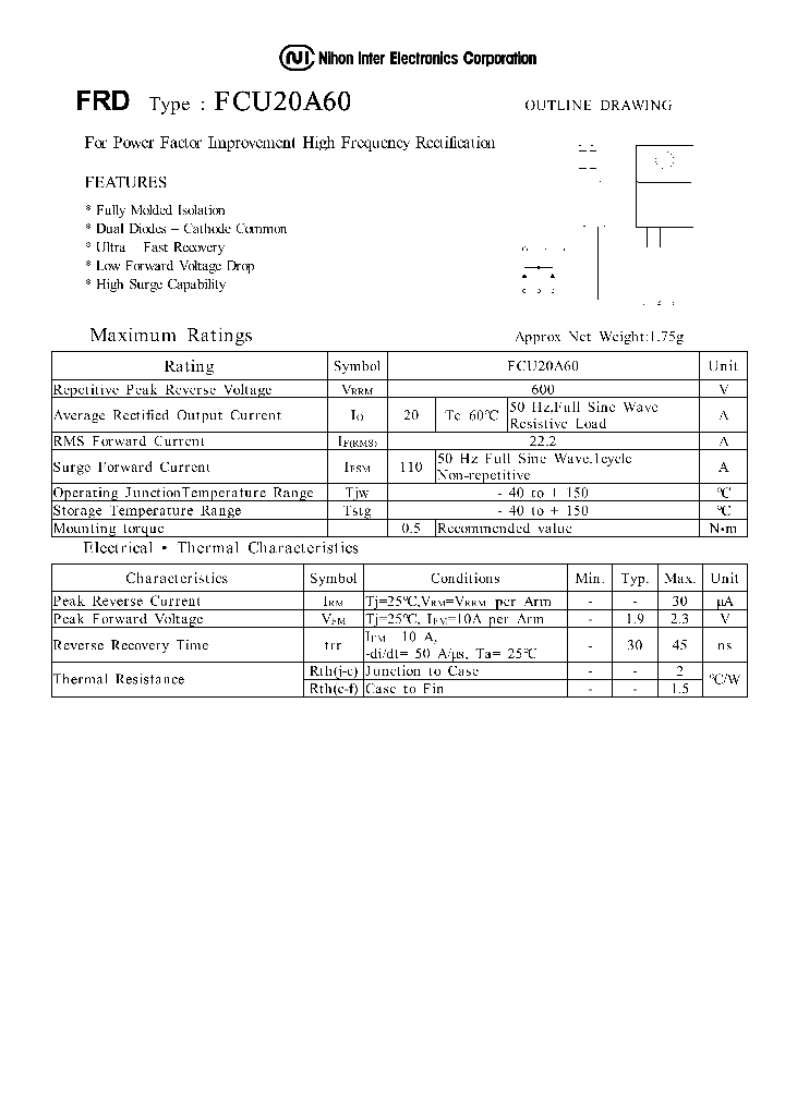 FCU20A60_1239124.PDF Datasheet