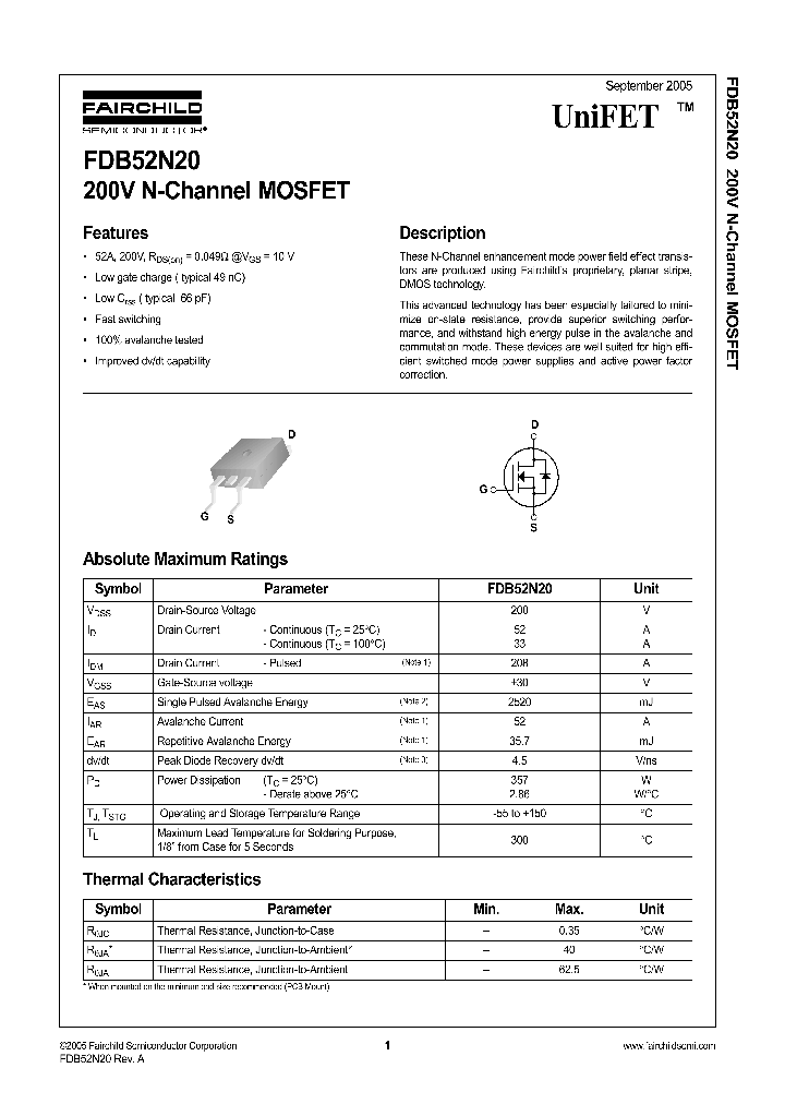 FDB52N20TM_1239220.PDF Datasheet