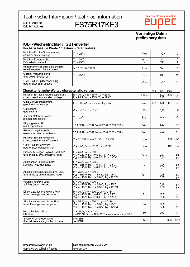 FS75R17KE3_1188310.PDF Datasheet