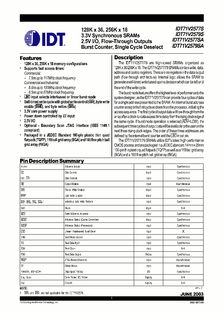 IDT71V2577S75PF_711869.PDF Datasheet