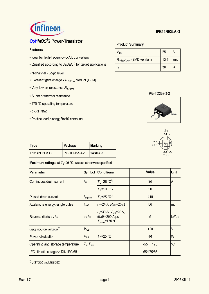 IPB14N03LAG_1255058.PDF Datasheet