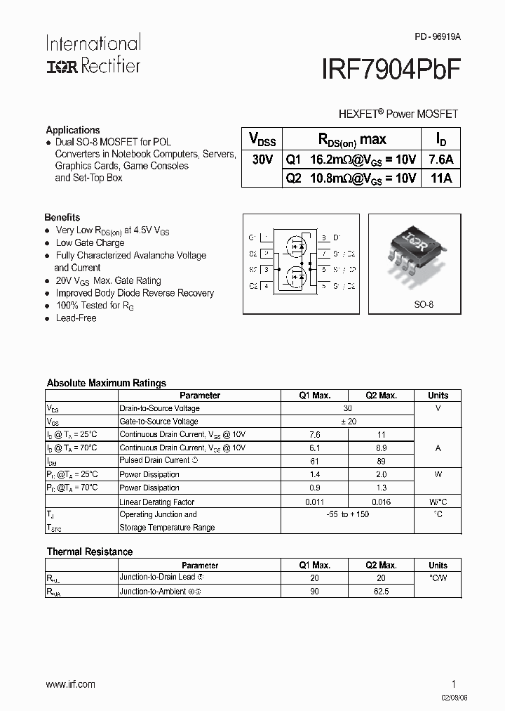 IRF7904PBF_1255676.PDF Datasheet