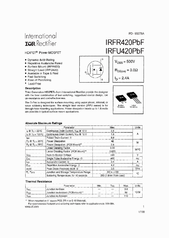 IRFR420PBF_1145650.PDF Datasheet