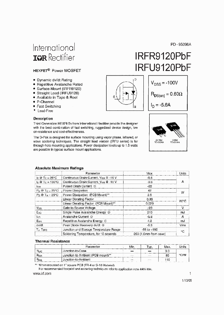 IRFR9120PBF_1013087.PDF Datasheet