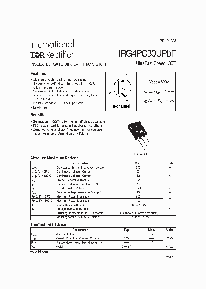 IRG4PC30UPBF_1109515.PDF Datasheet