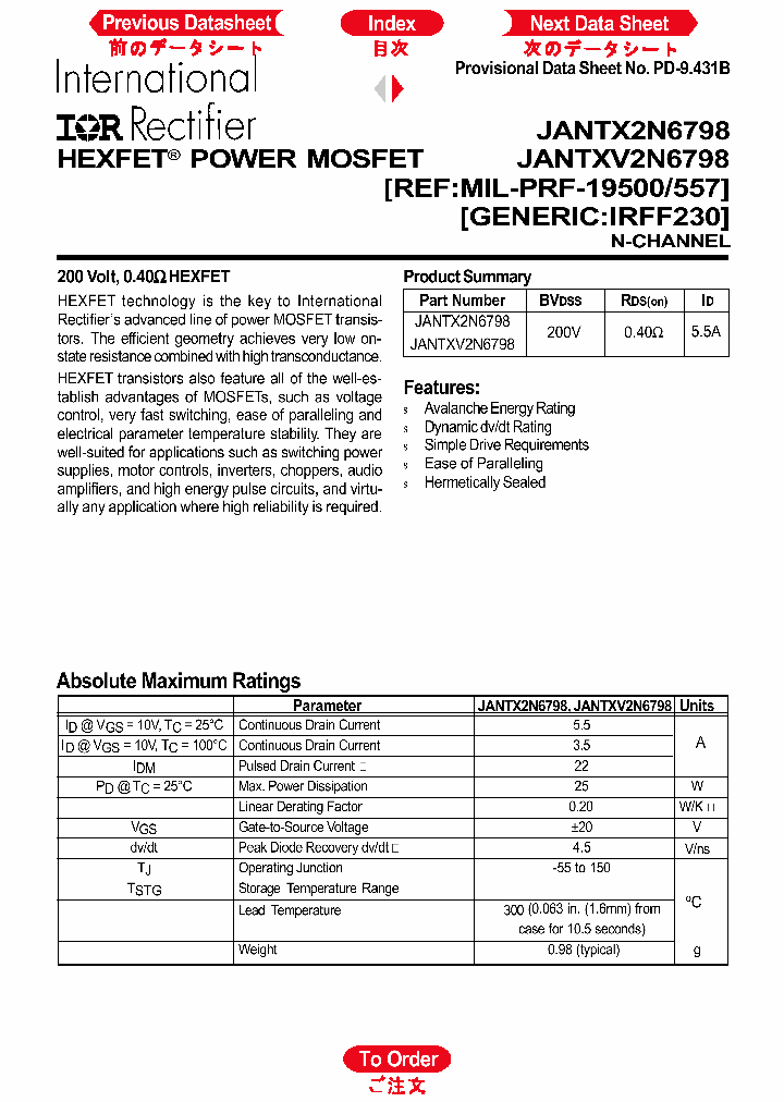 JANTXV2N6798_1258627.PDF Datasheet