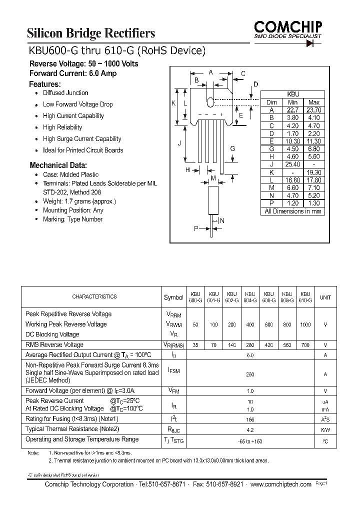 KBU610-G_1260025.PDF Datasheet