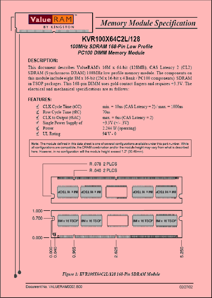 KVR100X64C2L128_1261921.PDF Datasheet