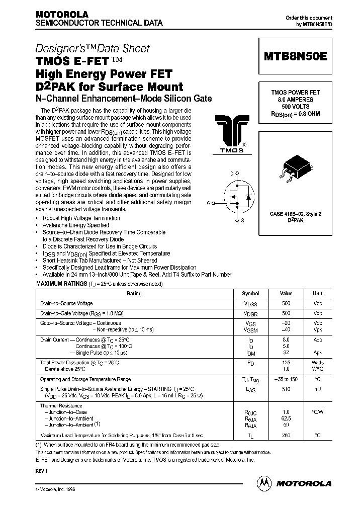 MTB8N50E_1285527.PDF Datasheet