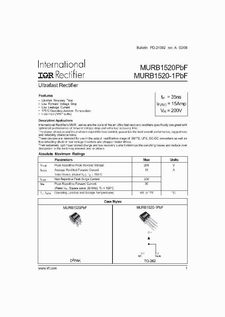 MURB1520-1PBF_1138377.PDF Datasheet