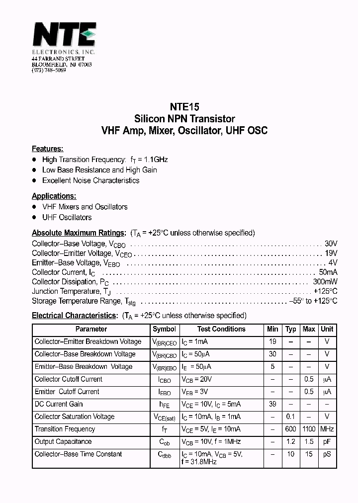 NTE15_1290148.PDF Datasheet